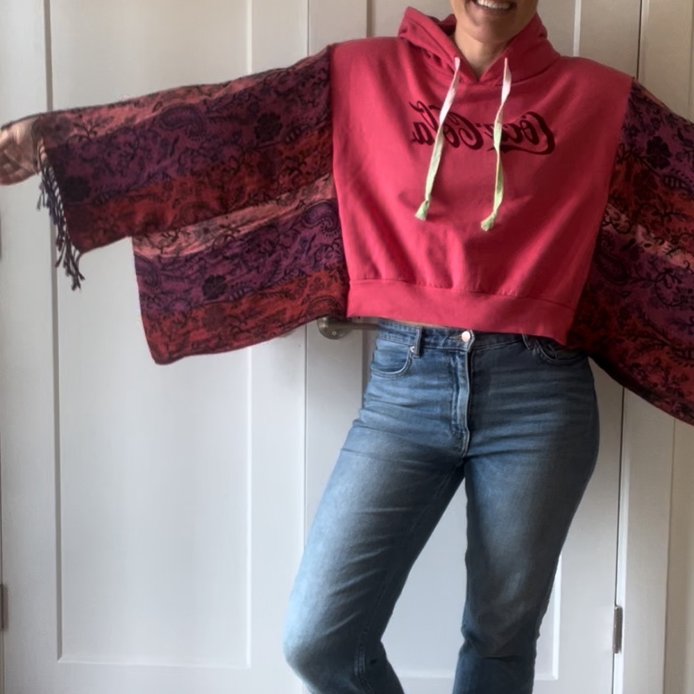 Handmade woman’s hoodie tunic top. Free size.